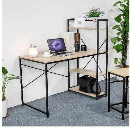 BRAND NEW Modern Style Computer Desk with 4 Tiers Bookshelf for Home Office Studying Living Room Furniture