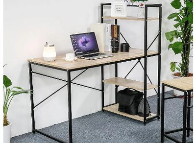 BRAND NEW Modern Style Computer Desk with 4 Tiers Bookshelf for Home Office Studying Living Room Furniture