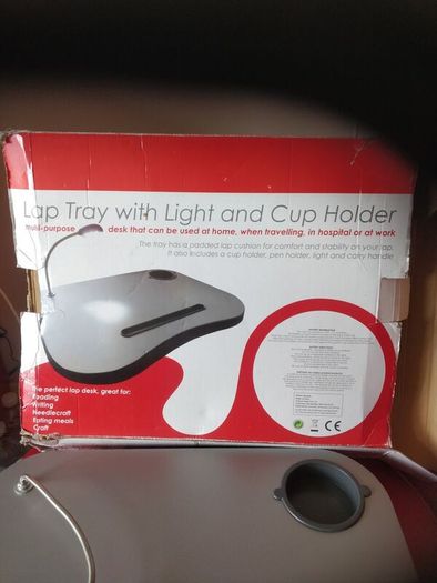 Tray with light and cup holder