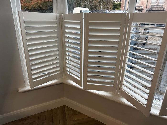 White Shutter Blinds for Bay Window