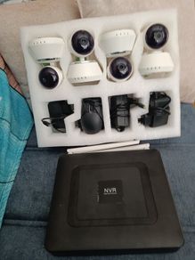 NVR and camera's X4 camera's need a power supply no running cable from camera to NVR, records directly onto NVR comes with 500gb hard drive