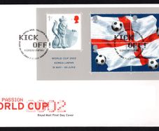 2002 Great Britain World Cup Football Championship Japan and Korea Miniature Sheet Commemorative Stamps Royal Mail Addressed First Day Cover (FDC)