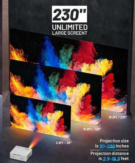 WiFi Projector with Projection Screen 1080P Full HD, 9000 Lux Portable Video 4K Projector Compatible with iphone TV Stick PS5 HDMI USB, Multimedia Home Movie Theater Projector (FREE POSTAGE)