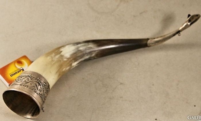 Antique silver horn decoration