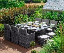 New Cube Garden Rattan Furniture Set / 10 Seater / Dining Table / Chairs / Delivery