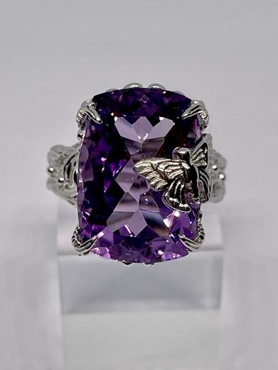 Silver Pink Amethyst Nature Ring
