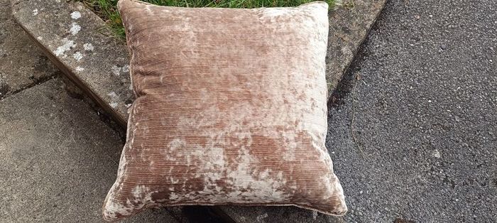 duck feather cushion with gold velvet cover