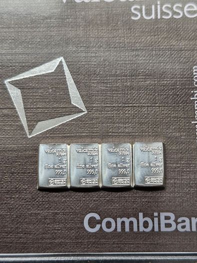 4 x 1 gram Silver Bar's (4 Grams) - Valcambi 999