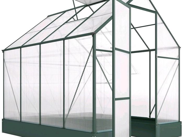 New Garden Walk-in Polycarbonate Greenhouse with Raised Garden Bed 6ft x 8ft