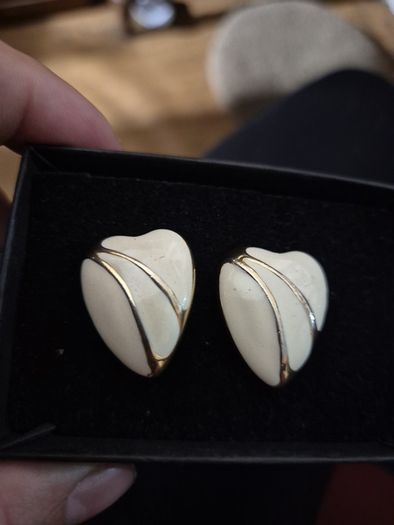 Ivory enamel earrings, Vintage jewelry