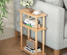 Slim Small Table, 3 Tier End Table Living Room, 40x18x61.5cm, Modern Thin Side Table for Living Room, Bedroom, Sofa, Small Nightstand with Magazine Rack, Save Space, Nature