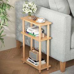 Slim Small Table, 3 Tier End Table Living Room, 40x18x61.5cm, Modern Thin Side Table for Living Room, Bedroom, Sofa, Small Nightstand with Magazine Rack, Save Space, Nature