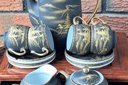 Vintage Japanese-style tea set - black and gold