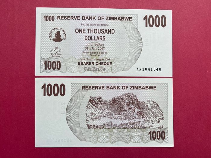 Zimbabwe  1000. Dollars. 2006  Verified Under  Uv Light. ( Uncirculated )