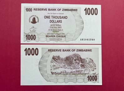 Zimbabwe  1000. Dollars. 2006  Verified Under  Uv Light. ( Uncirculated )