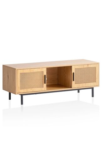Modern 120cm Oak Effect TV Unit with Rattan Doors