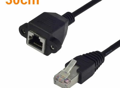 Short 30cm RJ45 Male to Female Screw Panel Mount LAN Cable Ethernet 8pin Network