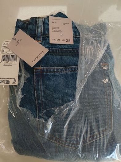 New! Youths teenager Mango Sam carrot blue denim jeans Euro 38
