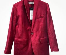 Zara women's red velvet blazer jacket Size XL (UK 14-16), AS NEW