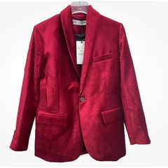 Zara women's red velvet blazer jacket Size XL (UK 14-16), AS NEW