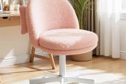 Vanity Chair, Desk Chair without Armrests, Swivel Chair with Back Support, Comfortable Office Chair on Wheels, Height-Adjustable Home Office Chair, Pink Fleece
