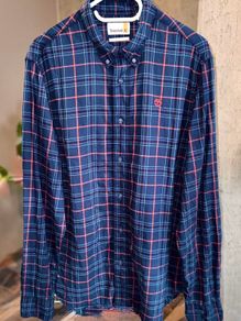 Timberland Navy Red Plaid Shirt Medium M Regular Fit