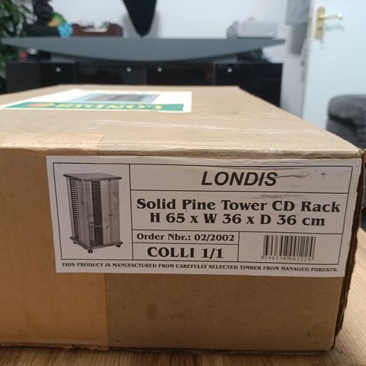 Brand new, unopened Londis solid pine tower CD Rack