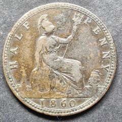 Victoria 1860 Half Penny coin