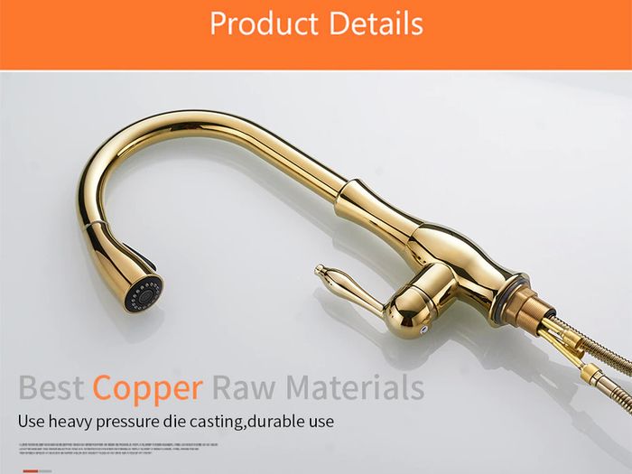 BRAND NEW Gold Kitchen Faucets Silver Single Handle Pull Out Kitchen Tap Single Hole Handle Swivel Degree Water Mixer Tap Mixer Tap 866011