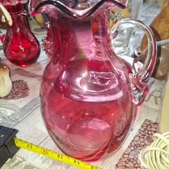 Beautiful Large Cranberry Glass Jug in Good Condition no chips or cracks Postage Available