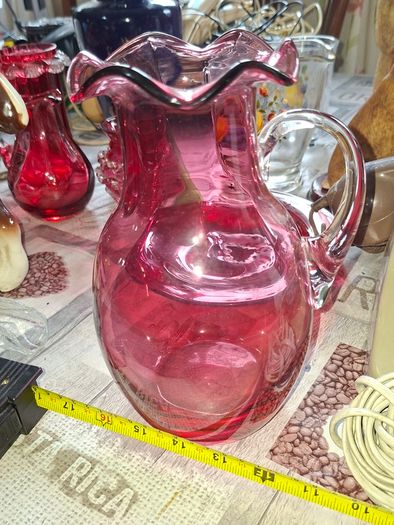 Beautiful Large Cranberry Glass Jug in Good Condition no chips or cracks Postage Available