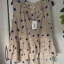 top bnwt 100% silk peplum top Pyrus brand cream with blue star pattern small Image 3