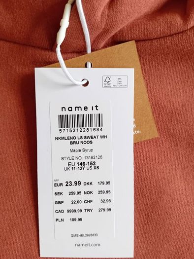 Name It Rust Brown Hoodie Size 11-12  BNWT
