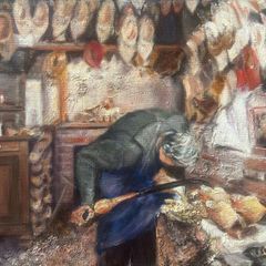Oil Painting Of a Dutch Man Making Clogs