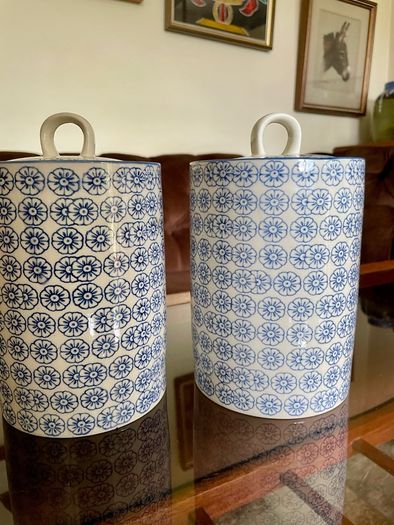 Nicola Spring Hand Printed Kitchen Canisters   Blue and White