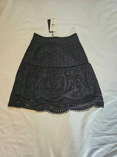 Whistles Black Cotton Broderie Skirt