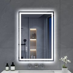 Bluetooth-Bathroom-Mirror-with-LED-Lights 700x500mm, LED-Bathroom-Mirror with Defogging Mat, 3000K-6500K, Dimmable, Memory, HD Tempered Glass, IP44 Waterproof,