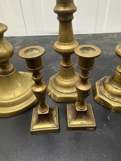Five Vintage Brass-Tone Candlesticks