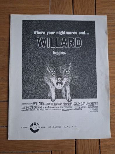 1971 Willard Pressbook & Press Kit Synopsis & Press Photos