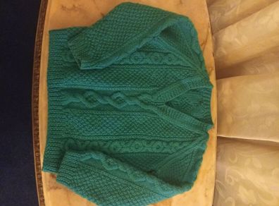 Vintage 80's Child's Handknit Green Aran Jumper