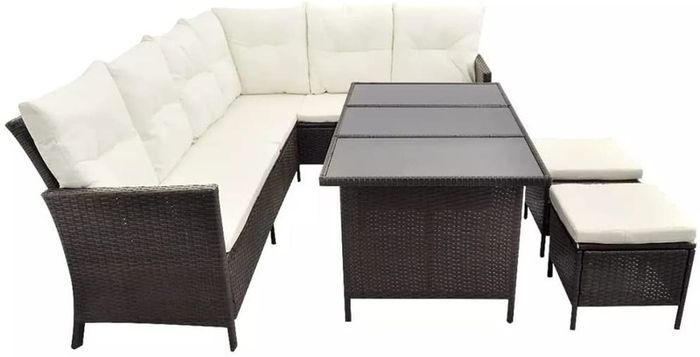 _Poly Rattan Garden Furniture 8 Seater Lounge Set Brown Dining Set