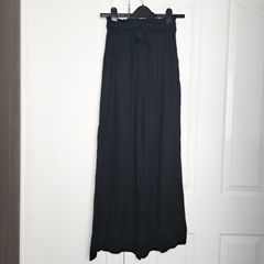 H&M Black High Waisted Paperbag Wide Leg Palazzo Trousers Culottes 6UK/34EU Petite