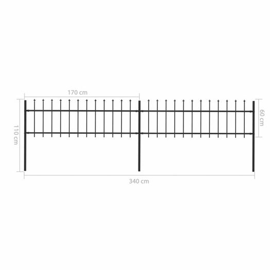 Garden Fence with Spear Top Steel 3.4x0.6 m Black