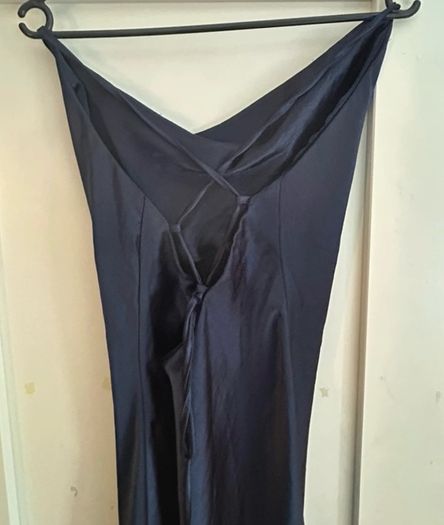 Brand New ASOS design Navy Satin Cowl Neck Maxi Dress - Lace Up Back - UK 16