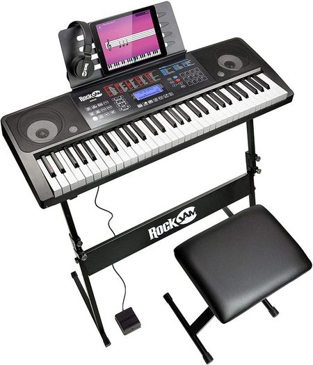 61 Key Keyboard Piano with Keyboard Bench, Digital Piano Stool, Sustain Pedal and Headphones