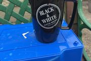 Black and white whiskey water jug