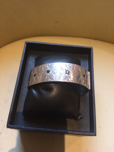Solid Silver Bangle With Sapphire Stones