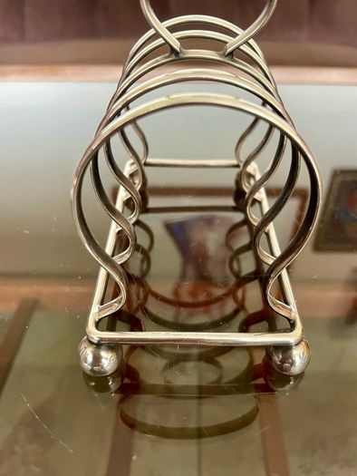 Antique Art Deco Silver Plated Toast Rack Made in England 4 Slice Rack Letter Rack Organiser Ball Feet