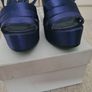 Navy satin wedge sandals Image 5
