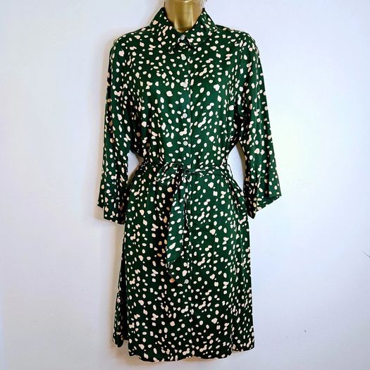 Dorothy Perkins Green Spotted Polka Dot Belted Shirt Dress